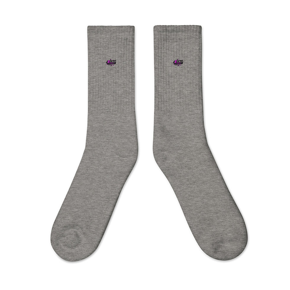 Thumbnail: Pair of grey socks with dark logo