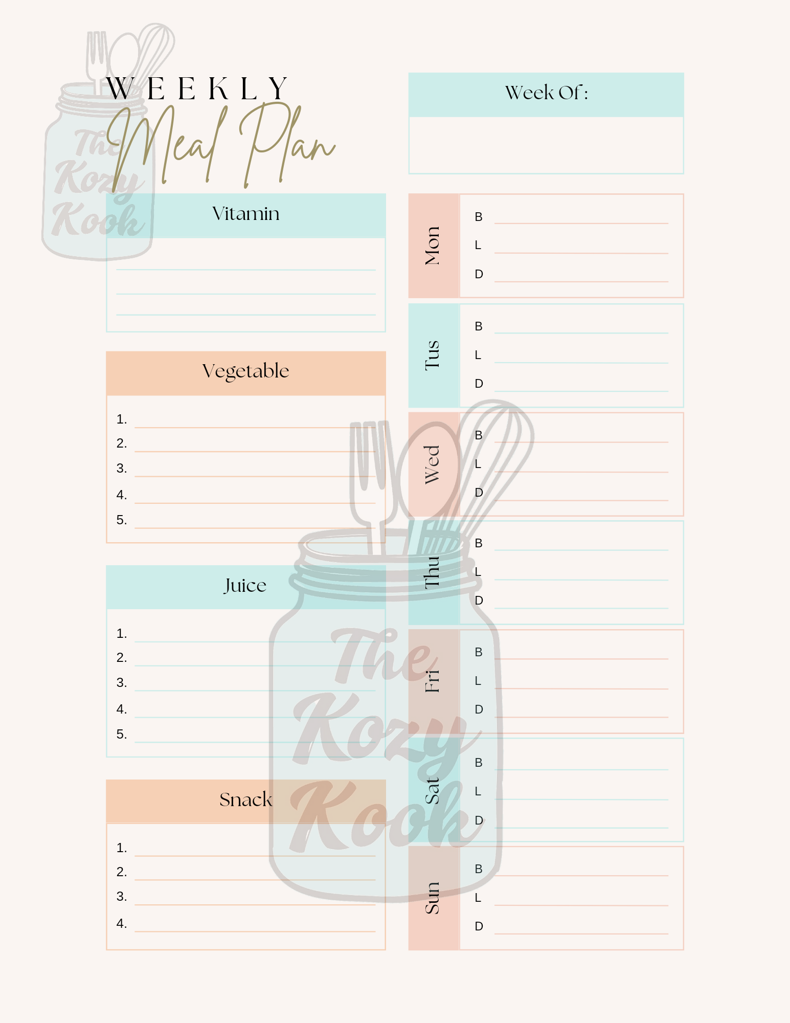 Weekly Meal Plan Chart