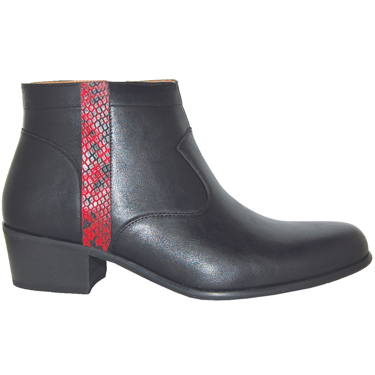 Black Men's stylish Cuban Heel with Red Snake Skin Detail