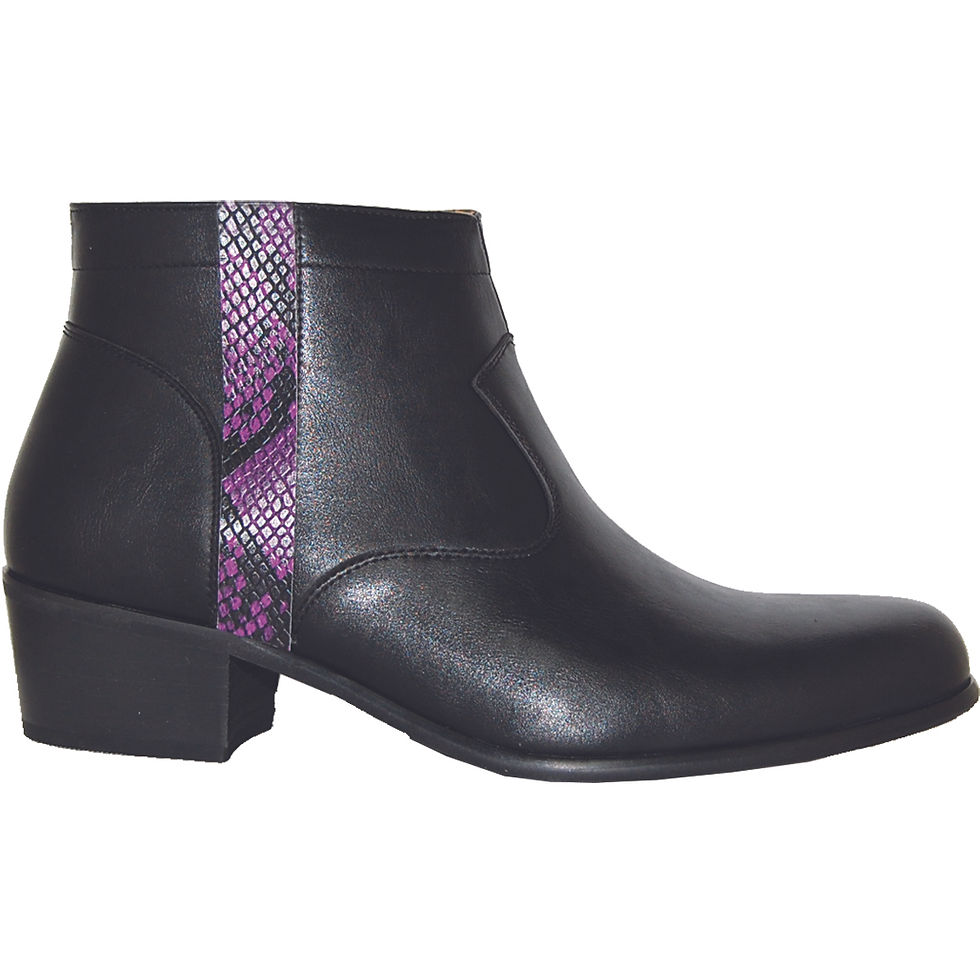 Black Men's stylish Cuban Heel with Purple Snake Skin Detail