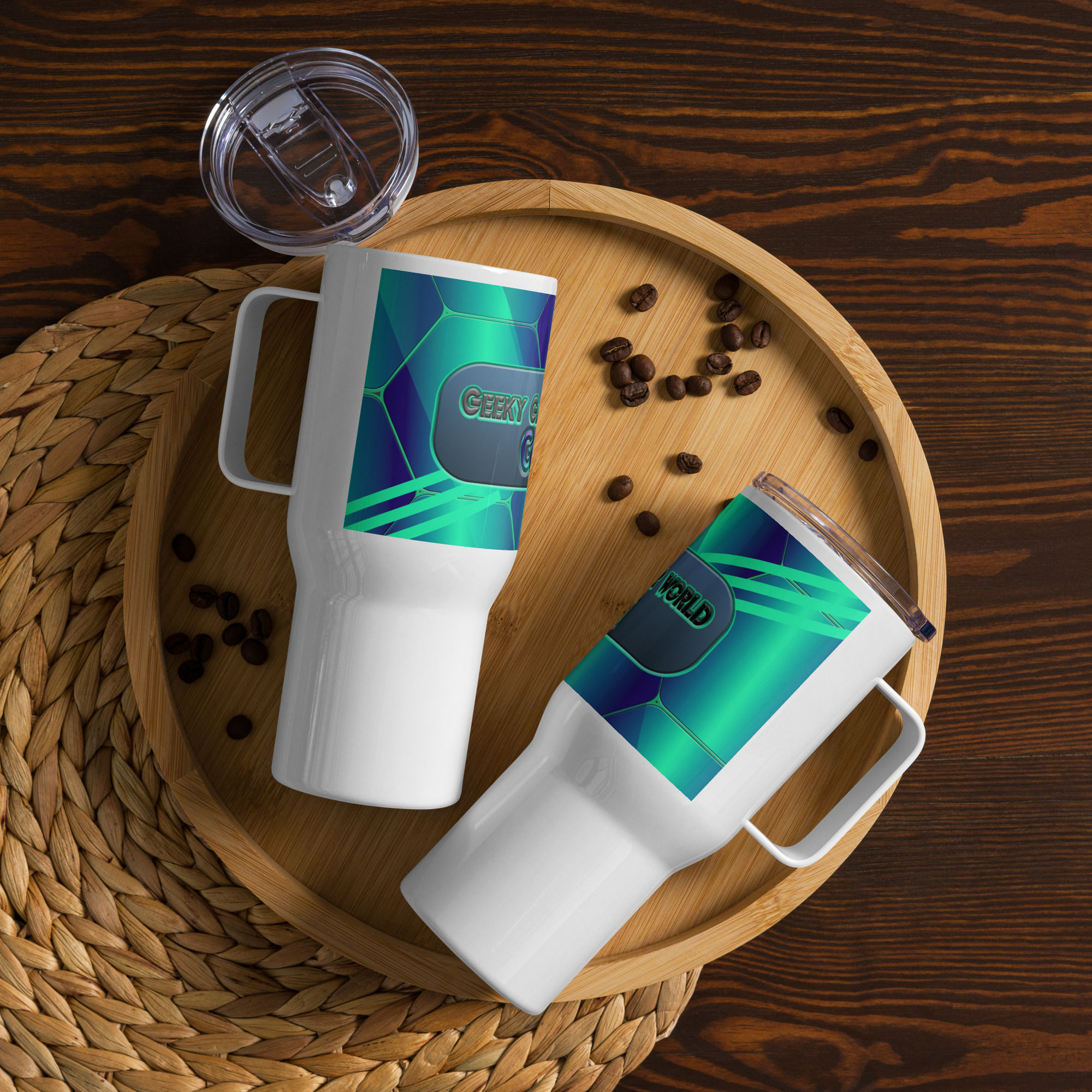 Geeky Gamer World Travel mug with a handle