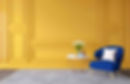 Modern And Classic Living Room Interior Design, Classic Blue Sofa With Yellow Wall