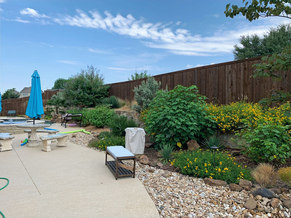 pondless waterfall and low maintenance plants river rock mulch
