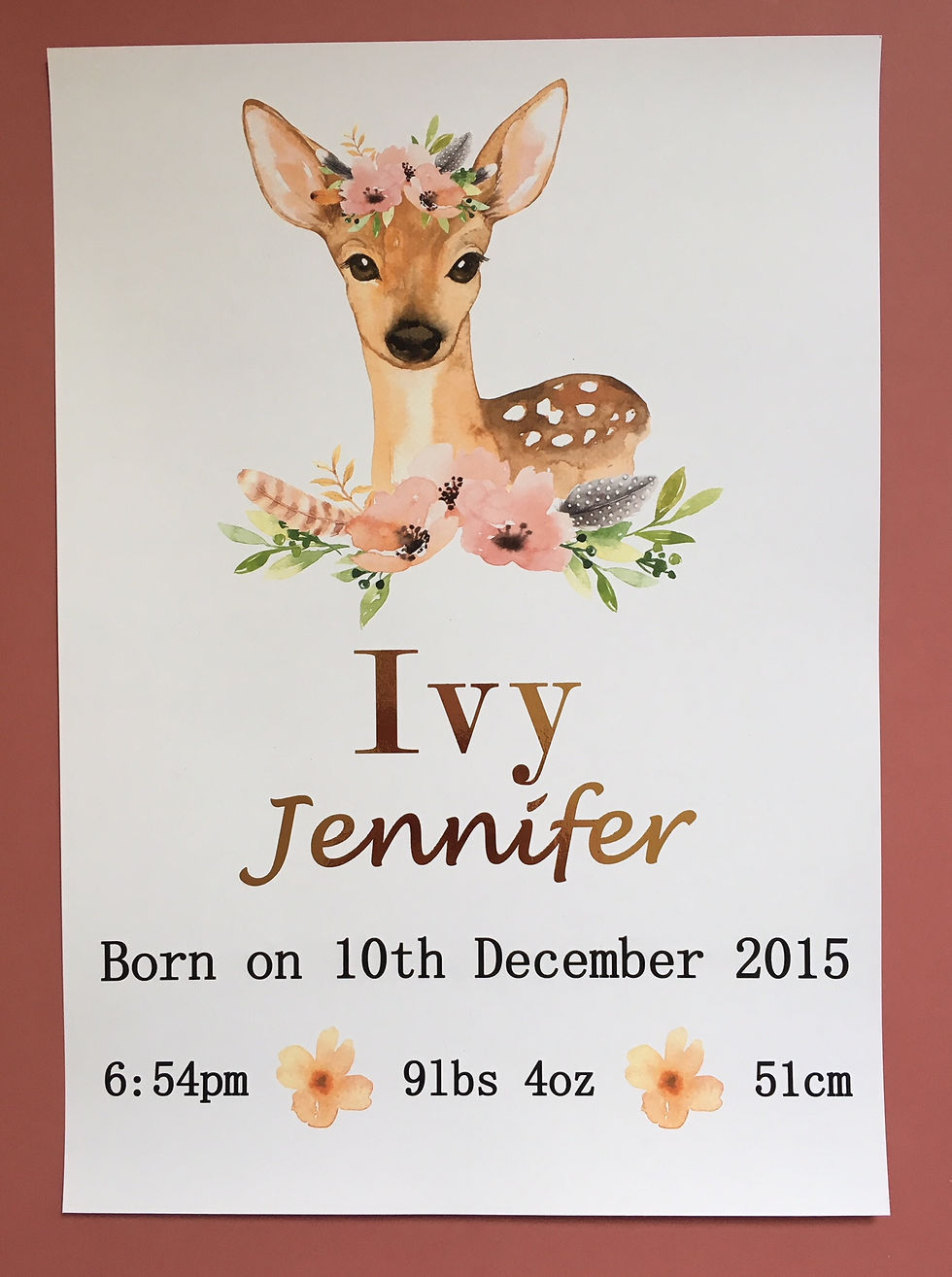 Thumbnail: Deer Real Foil Name & Birth Details Print