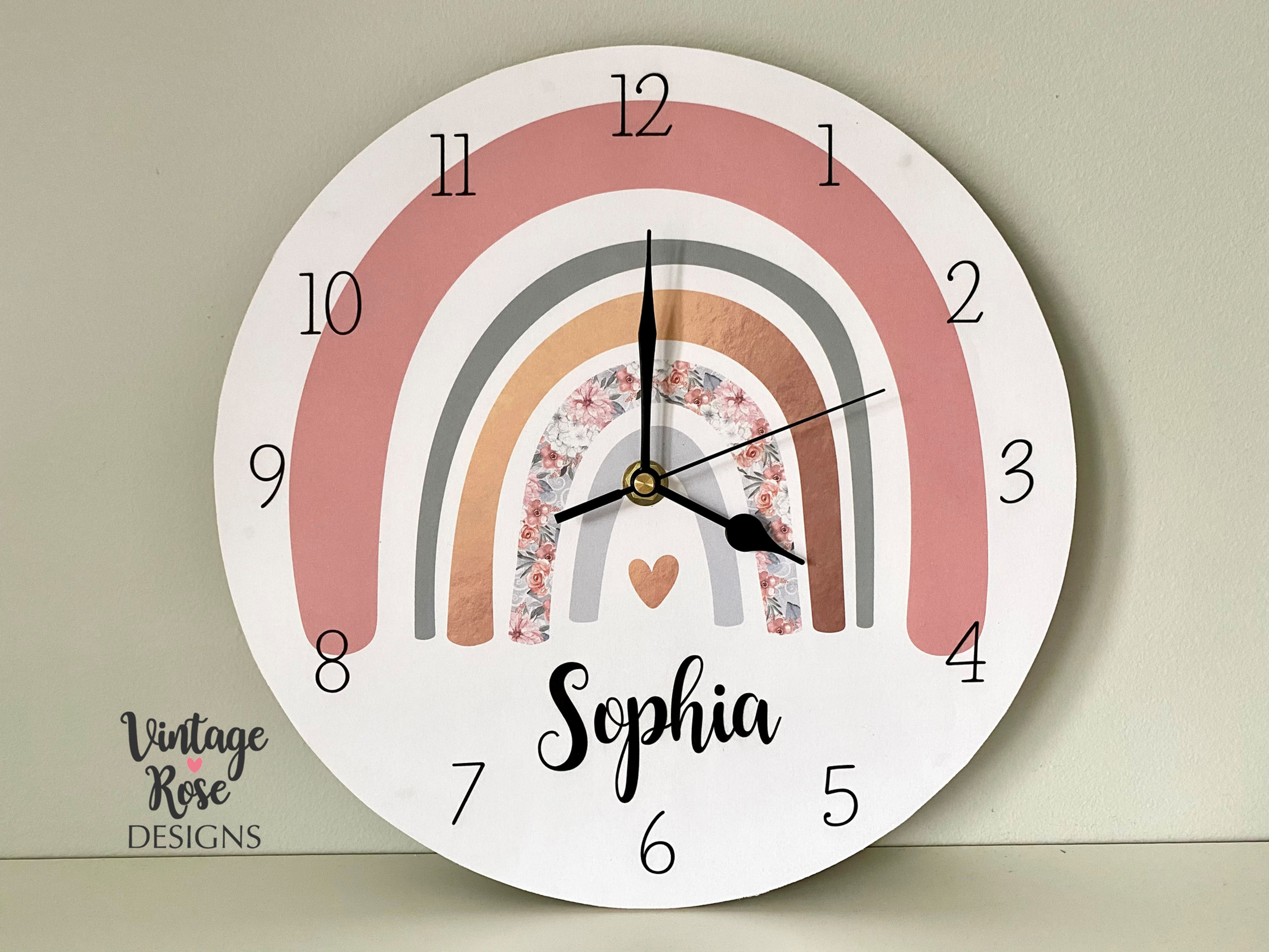Rainbow Wall Decor, Personalised Kids Wall Clock