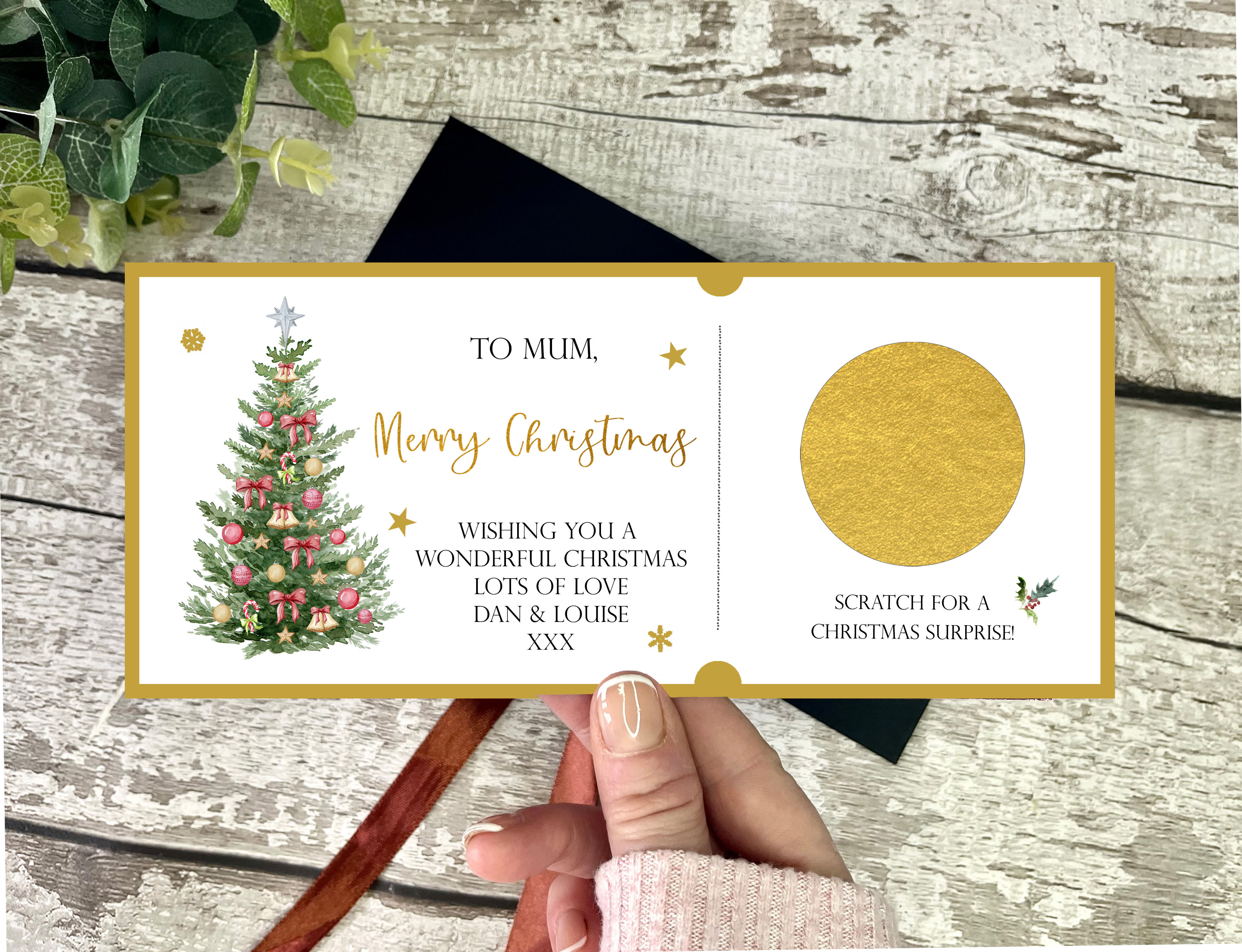 Christmas Tree Surprise Scratch Ticket, Personalised Gift Reveal Voucher