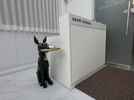 Clean minimalist studio entrance with Brow School signage at Sunny Permanent Makeup Hongdae Seoul
