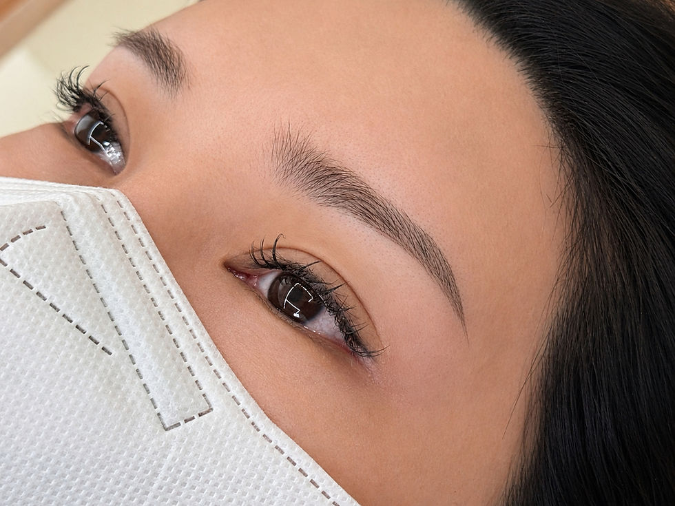 Microblading eyebrows shaped with hand-tool etched strokes by Director You-jung Kang