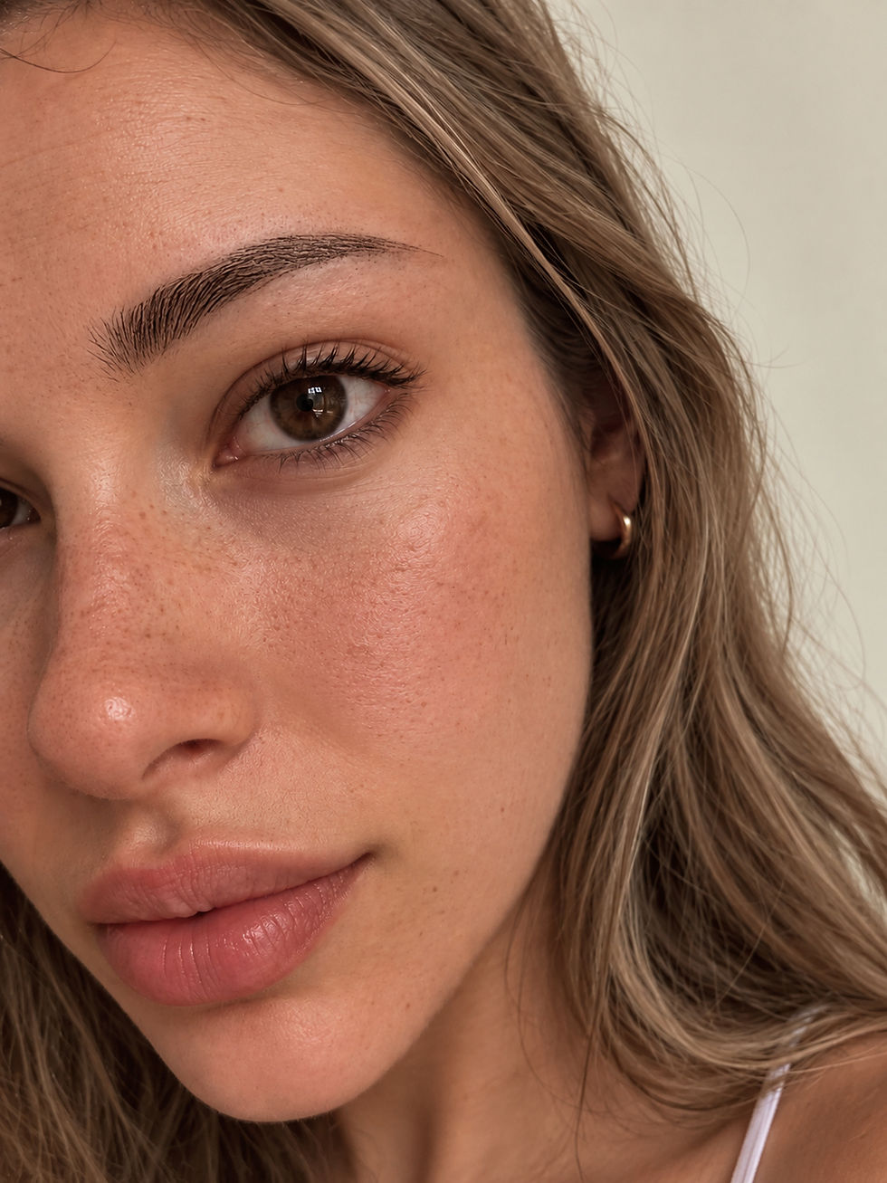 Close-up of a finished brow showing individual hair strokes and a clean arch