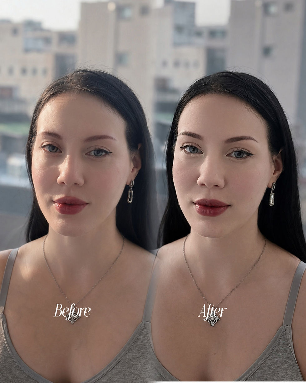 Ombre Powder Brows before and after at Sunny Permanent Makeup Hongdae — soft, powdered shading creating naturally defined and symmetrical brow shape