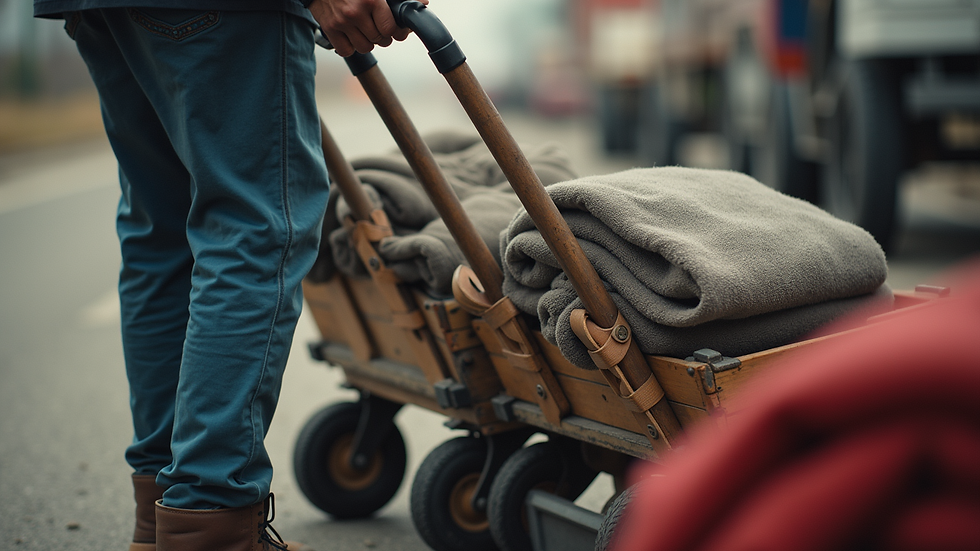 Close-up view of moving equipment including straps, dollies, and blankets