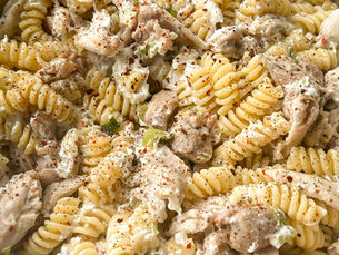 One-Pan Chicken Pasta with Goat Cheese and Spring Onions