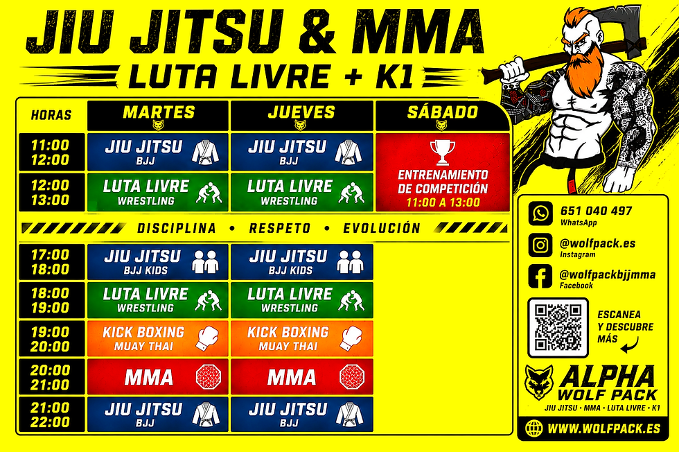 Horario Alpha Wolf Pack Lugo MMA Jiu Jitsu Luta Livre Kick Boxing Muay Thai