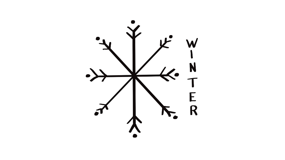 Hand drawn snowflake image with the word winter written down the right hand side