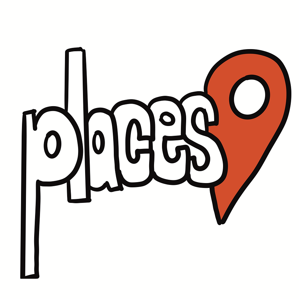 The word places outlined in black with an orange location pin next to the word