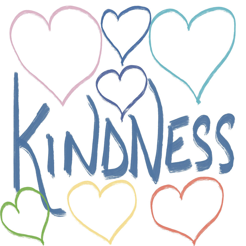 The word kindness surrounded by hearts in different colors