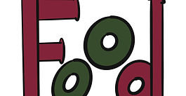 The word Food, hand drawn. The f and the d are in red, the two o's are in green