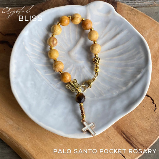 Palo Santo Pocket Rosary – with Yellow Tiger Eye Bead