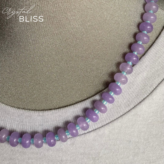 Thumbnail: Lavender Rondelle Necklace with Light Blue Miyuki Spacer Beads