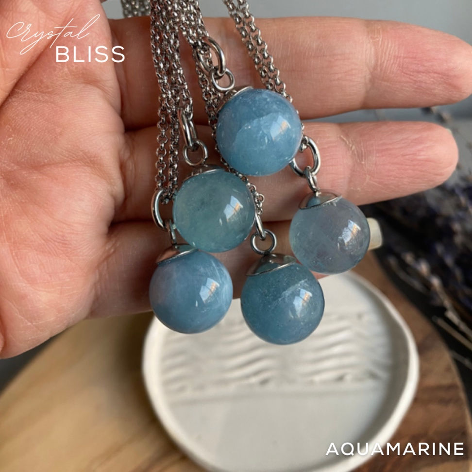 Thumbnail: Aquamarine Sphere on Stainless Steel Necklace