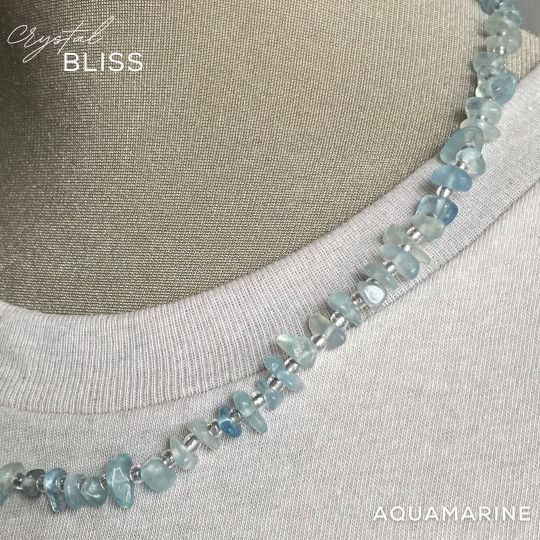 Thumbnail: Aquamarine Chip Necklace with Clear Shine Miyuki Spacer Beads