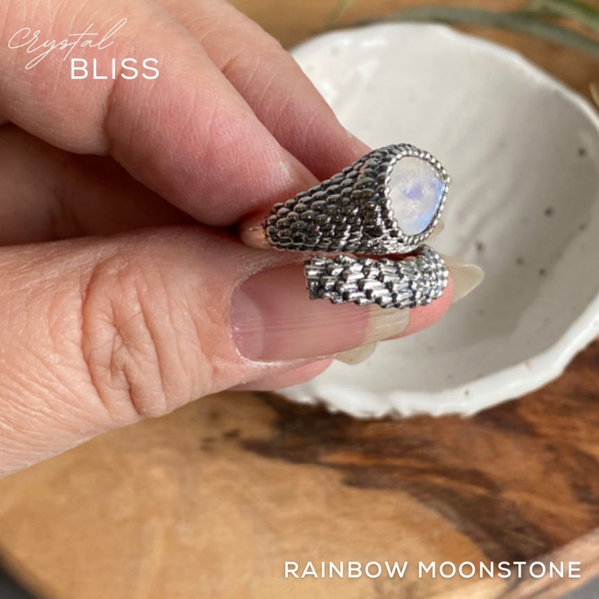 Thumbnail: Rainbow Moonstone Snake Ring #2