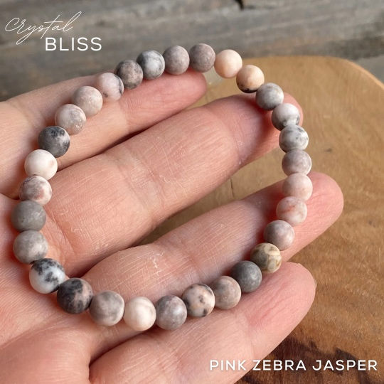 Thumbnail: Matte Pink Zebra Jasper 6mm Bracelet