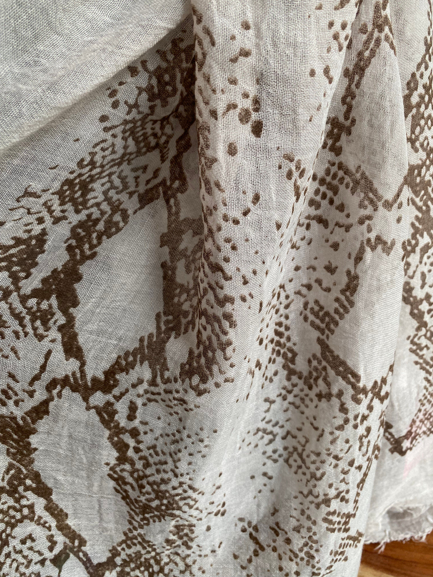 Brown Snakeskin Print on Sand Cotton Lightweight Scarf