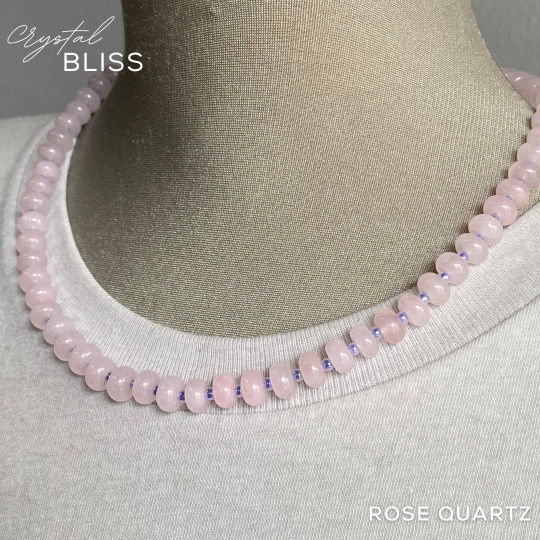 Thumbnail: Rose Quartz Rondelle Necklace with Rainbow Miyuki Spacer Beads