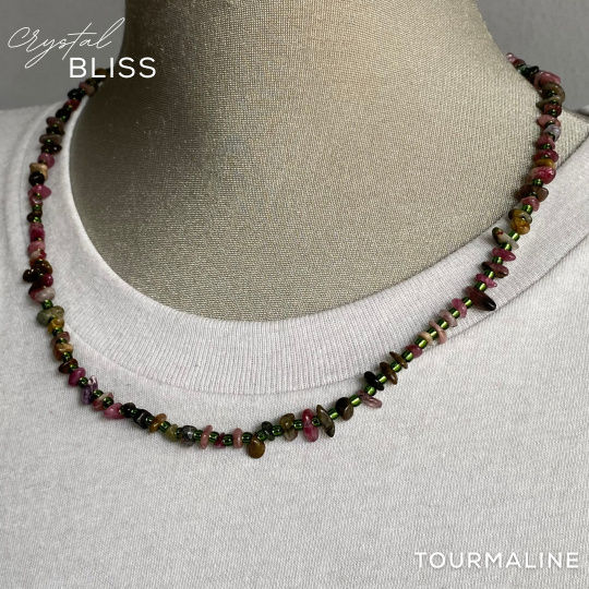 Thumbnail: Tourmaline Chip Necklace with Green Miyuki Spacer Beads