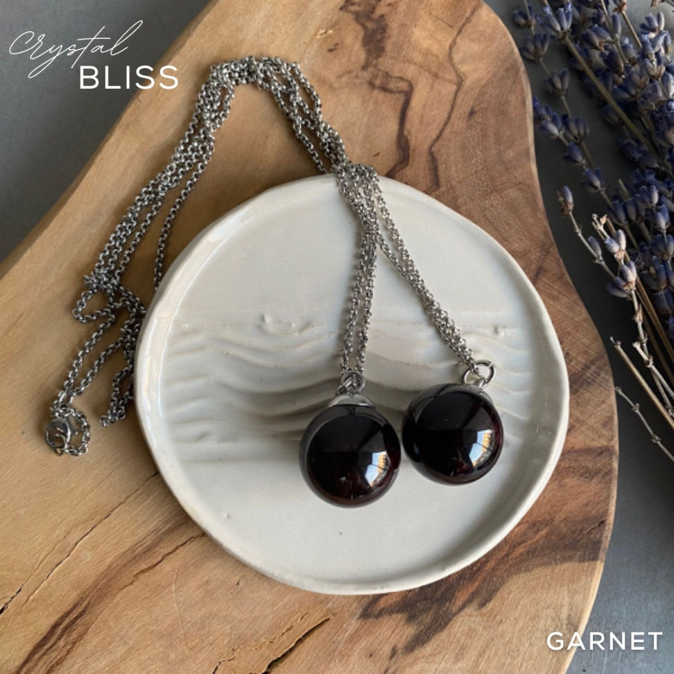 Thumbnail: Garnet Sphere on Stainless Steel Necklace