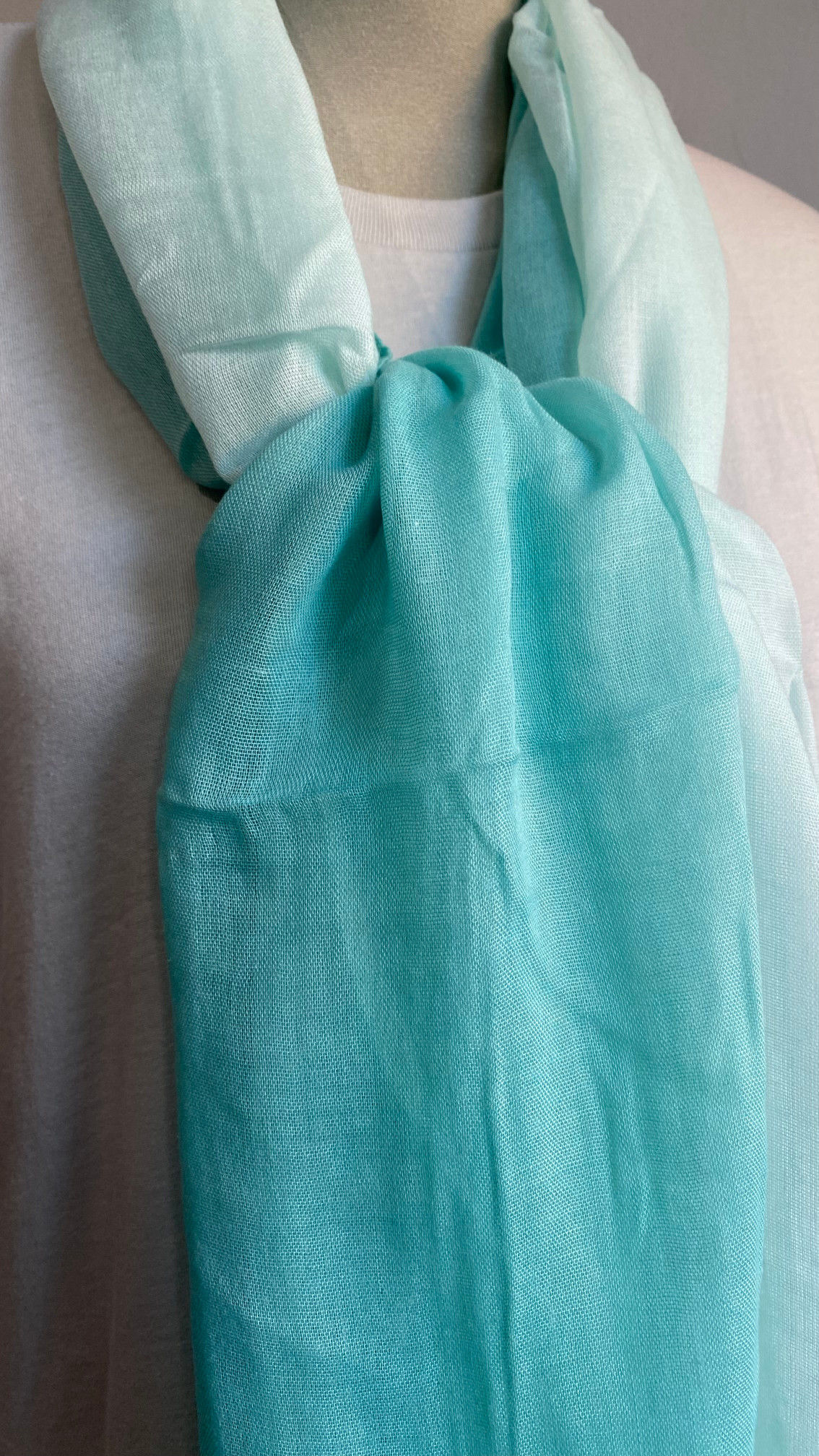 Ocean Turquoise Ombre Scarf 100% Cotton Lightweight Scarf, Summer Wr