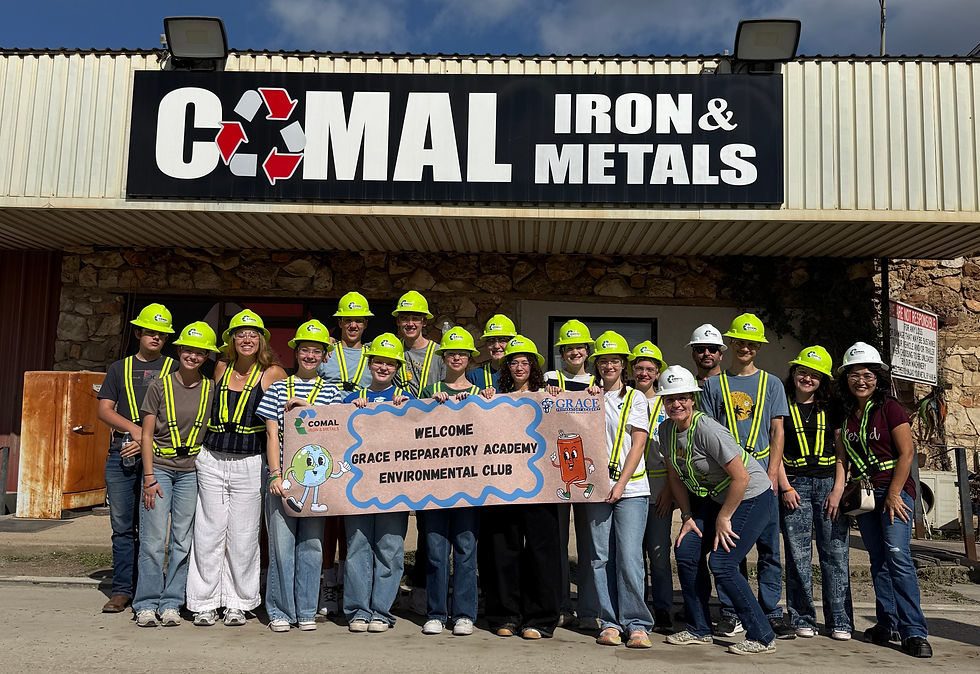 Grace Preparatory Academy Environmental Club visiting Comal Iron & Metals in New Braunfels to learn about aluminum recycling and environmental stewardship.