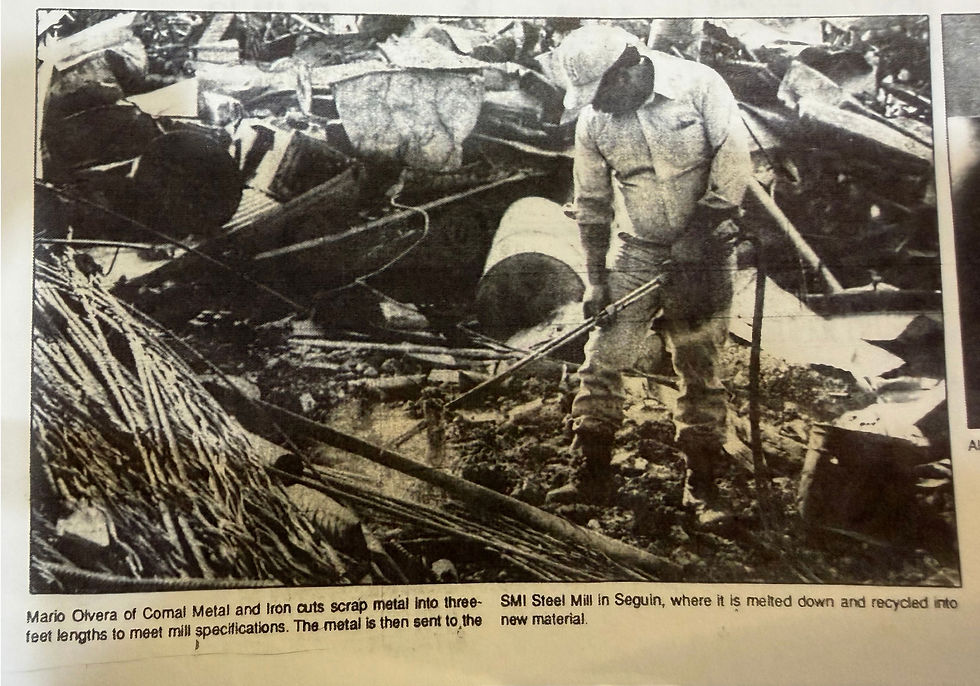 Carmen “Mario” Olvera uses a torch to cut scrap metal at Comal Iron & Metals in a 1992 New Braunfels newspaper photo.