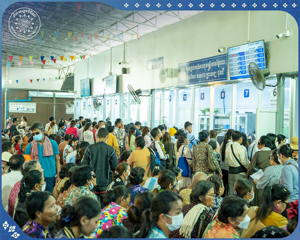 The photo shows people waiting in line to receive medical services at Preah Ang Duong Hospital. Photo by Digital Social Protection/Facebook