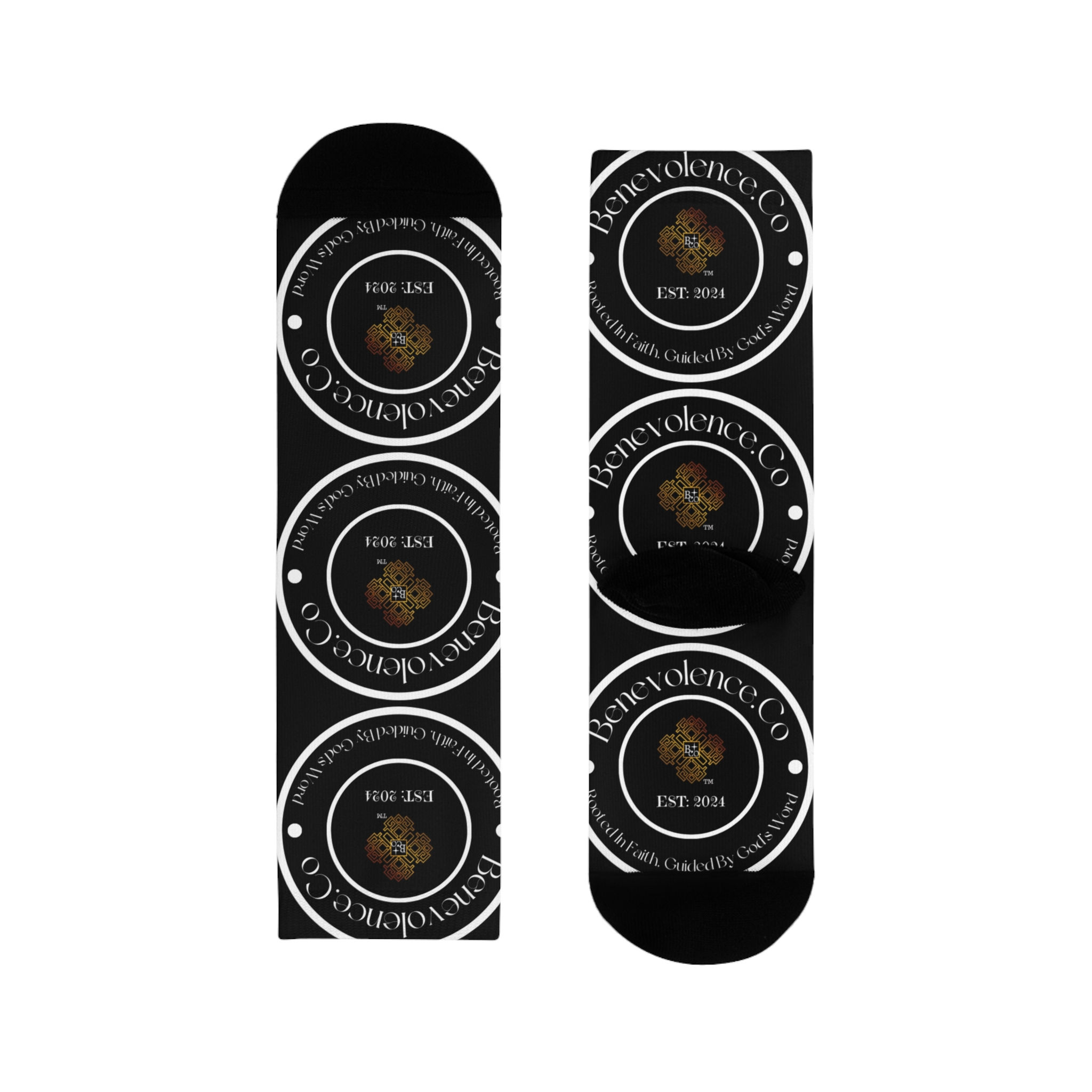 Black Logo Crew Socks — Custom Sublimated Branding Socks
