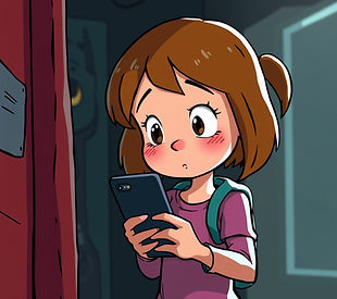 Cartoon girl staring at cell phone in a