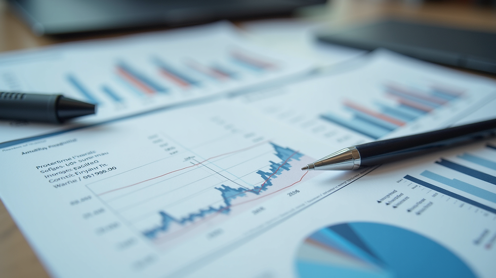 Close-up view of a financial report with graphs and numbers