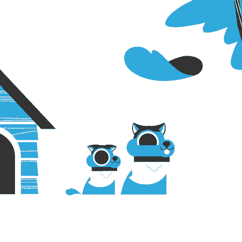 Animation of an adult dog and a baby dog nodding