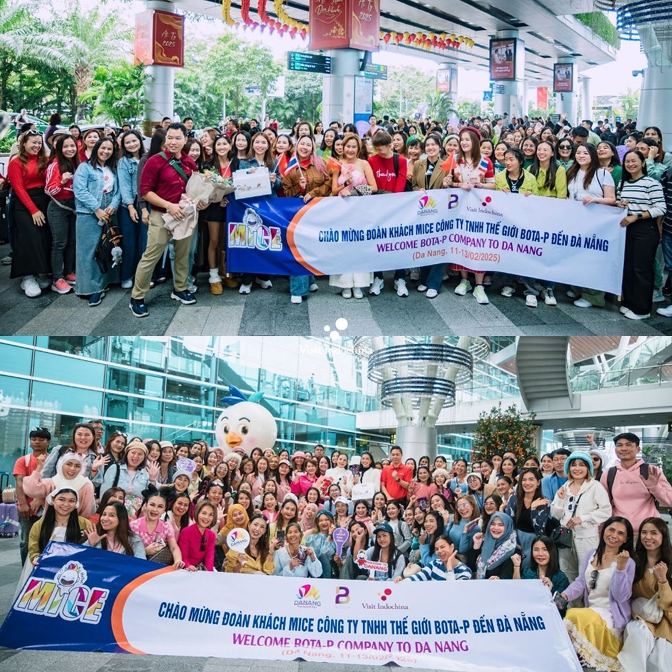Large MICE delegation from BOTA-P Company arriving in Da Nang, warmly welcomed by Visit Indochina and Da Nang Tourism with greeting banners