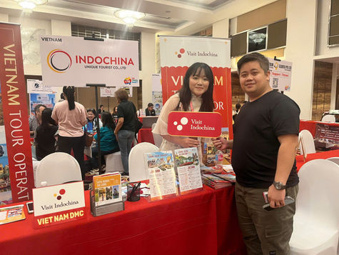 Visit Indochina team at The Travel Mart Philippines 2024 booth, reconnecting with Filipino travel partners and promoting Vietnam tourism