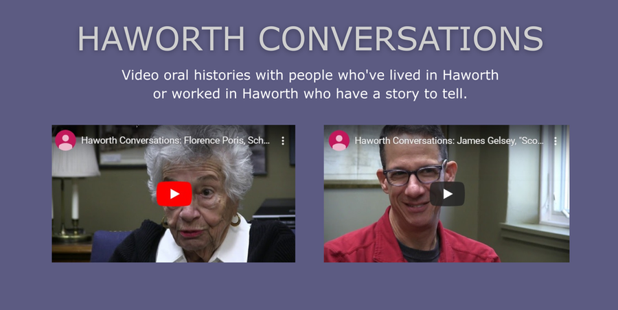 Two people being interviewed for oral history at Haworth Library.