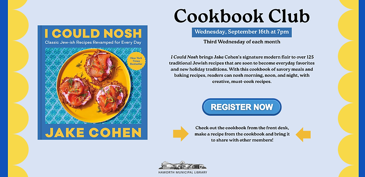 Cookbook Club event for I Could Nosh by Jake Cohen, Sept 16 at 7pm