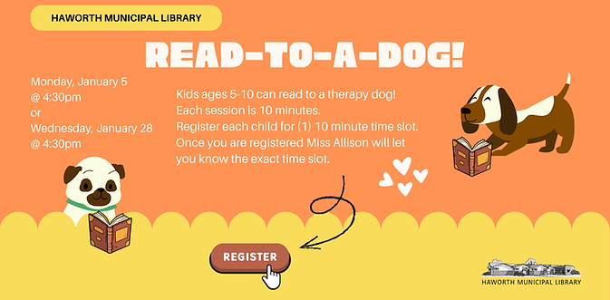 Read-to-a-Dog event at Harworth Municipal Library; Register for kids!