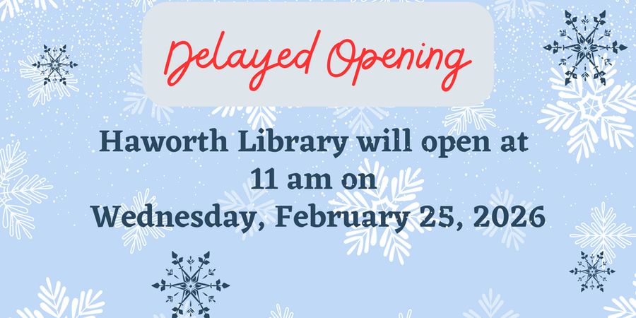 Delayed Opening Notice on a snow background.