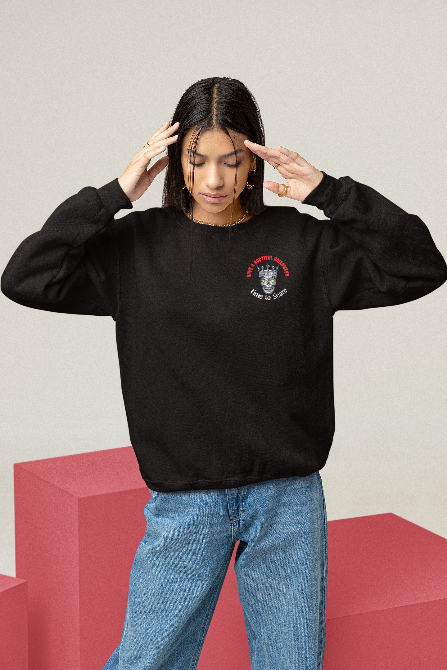Autumn Chills: Halloween Skull Crest Sweatshirt