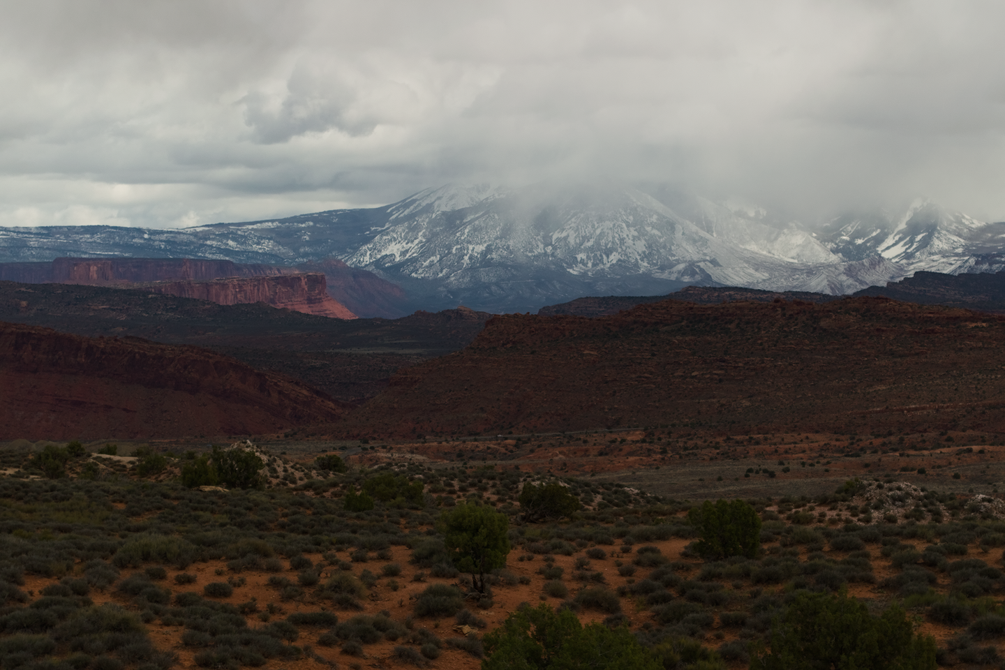 The La Sal Mountain Range in Utah, USA from Arches National Park