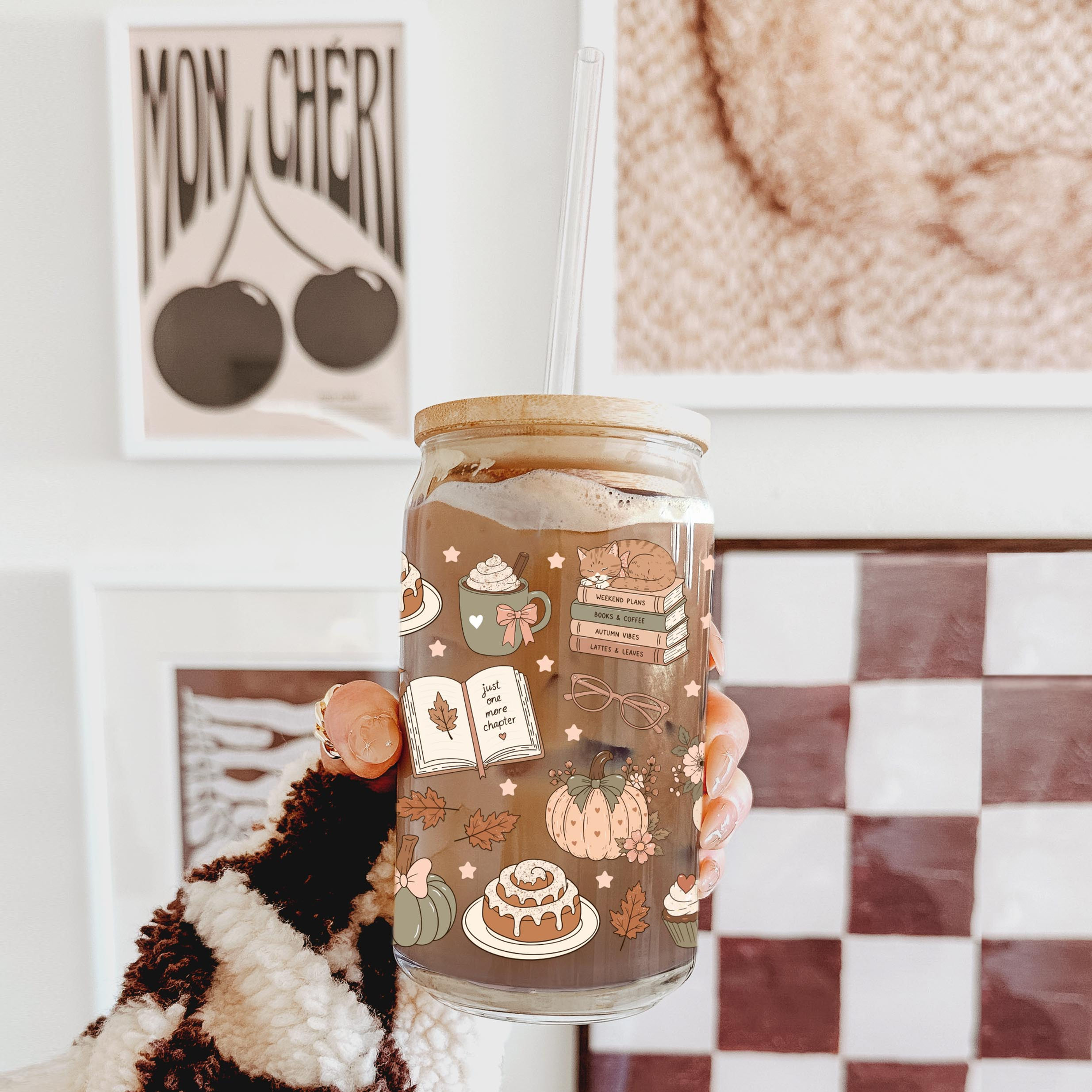 Cozy Fall Bookish Glass Can Cup