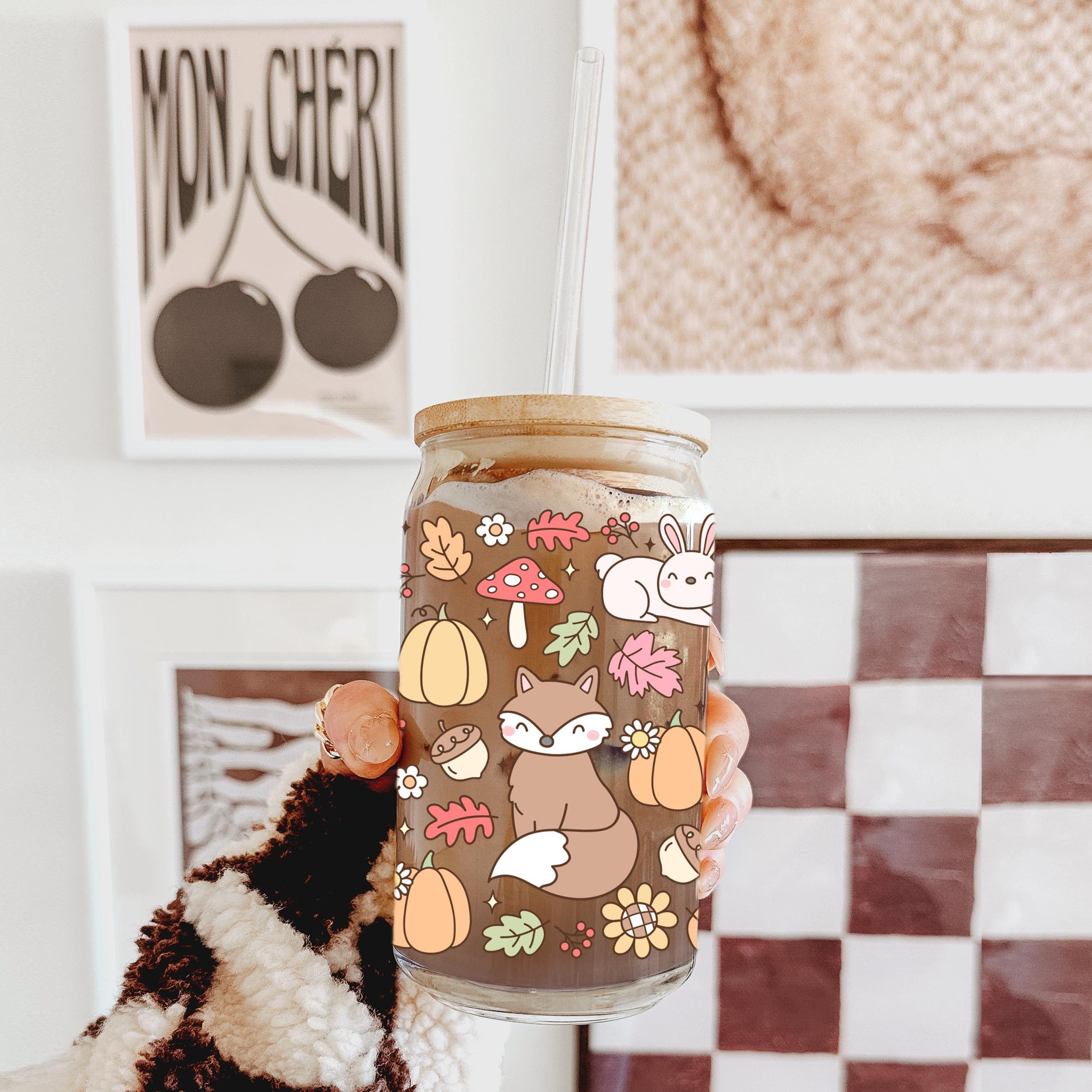 Fall Forest Glass Can Cup