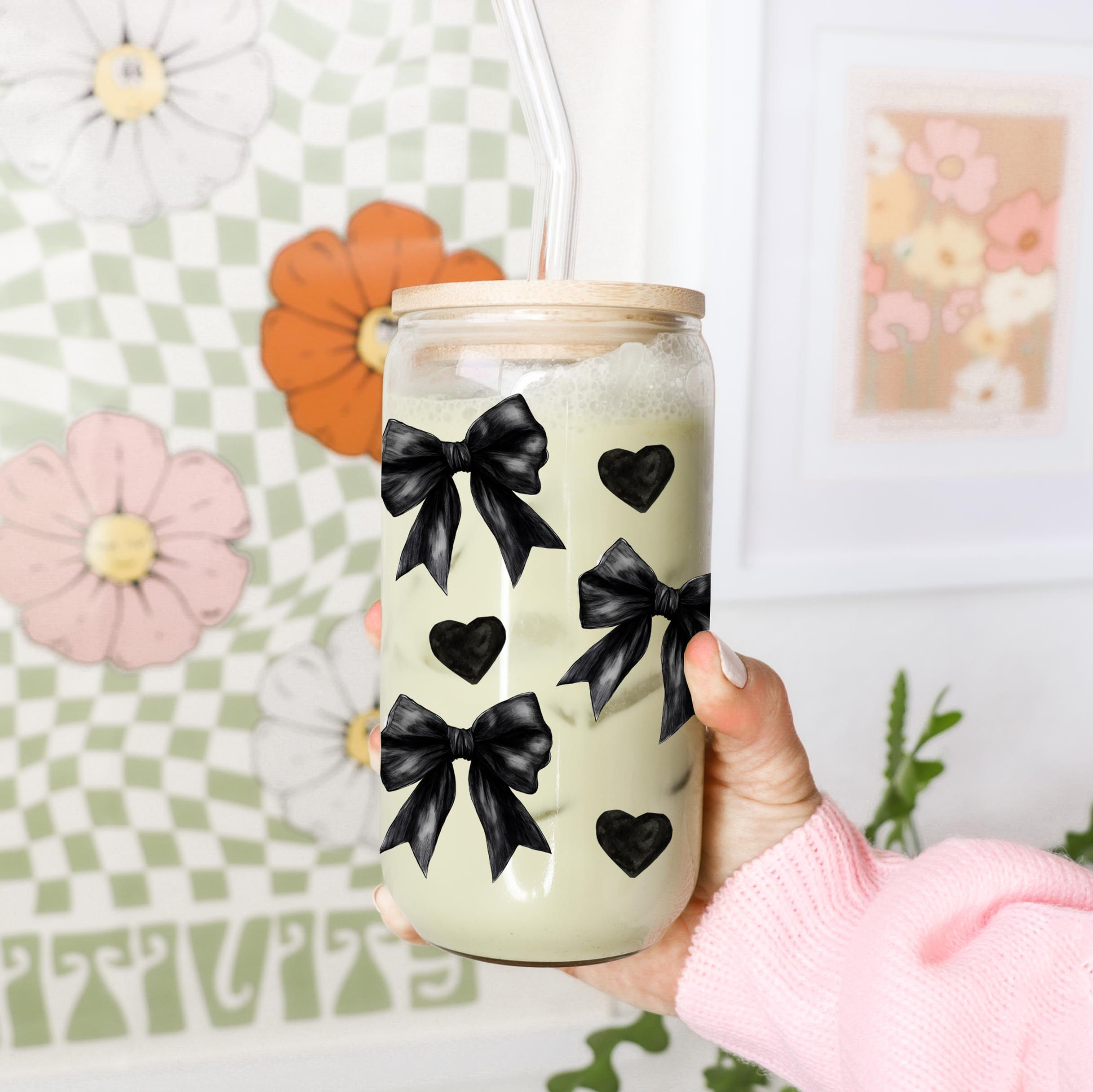 Black Bows Glass Can Cup